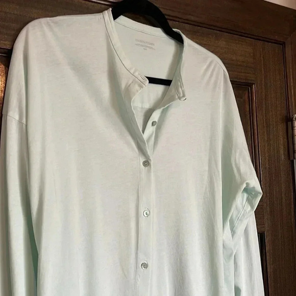 Eileen Fisher Long Sleeve Blouse Light Mint Green Womens Med 100% Cotton EUC - Picture 9 of 11
